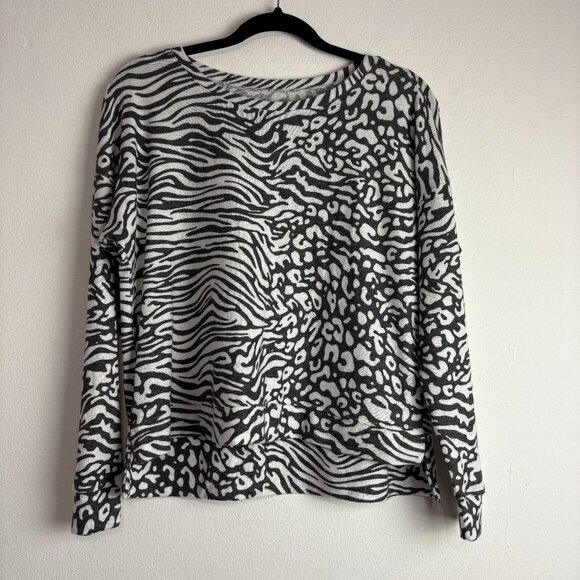 Onzie Animal Print Thermal Fleece Hi Low Long Sleeve Top S/M Zebra Leopard - Picture 1 of 7